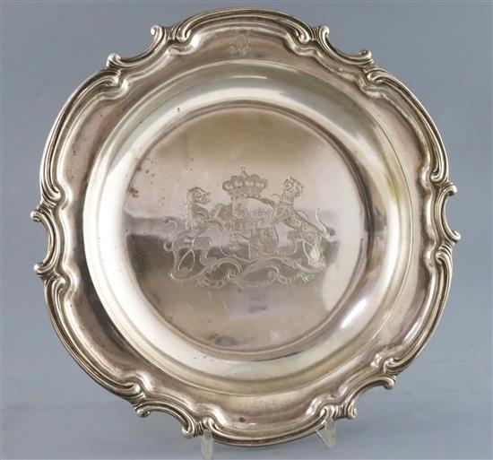An early Victorian silver shaped circular dish, by Benjamin Smith III, 23 oz.